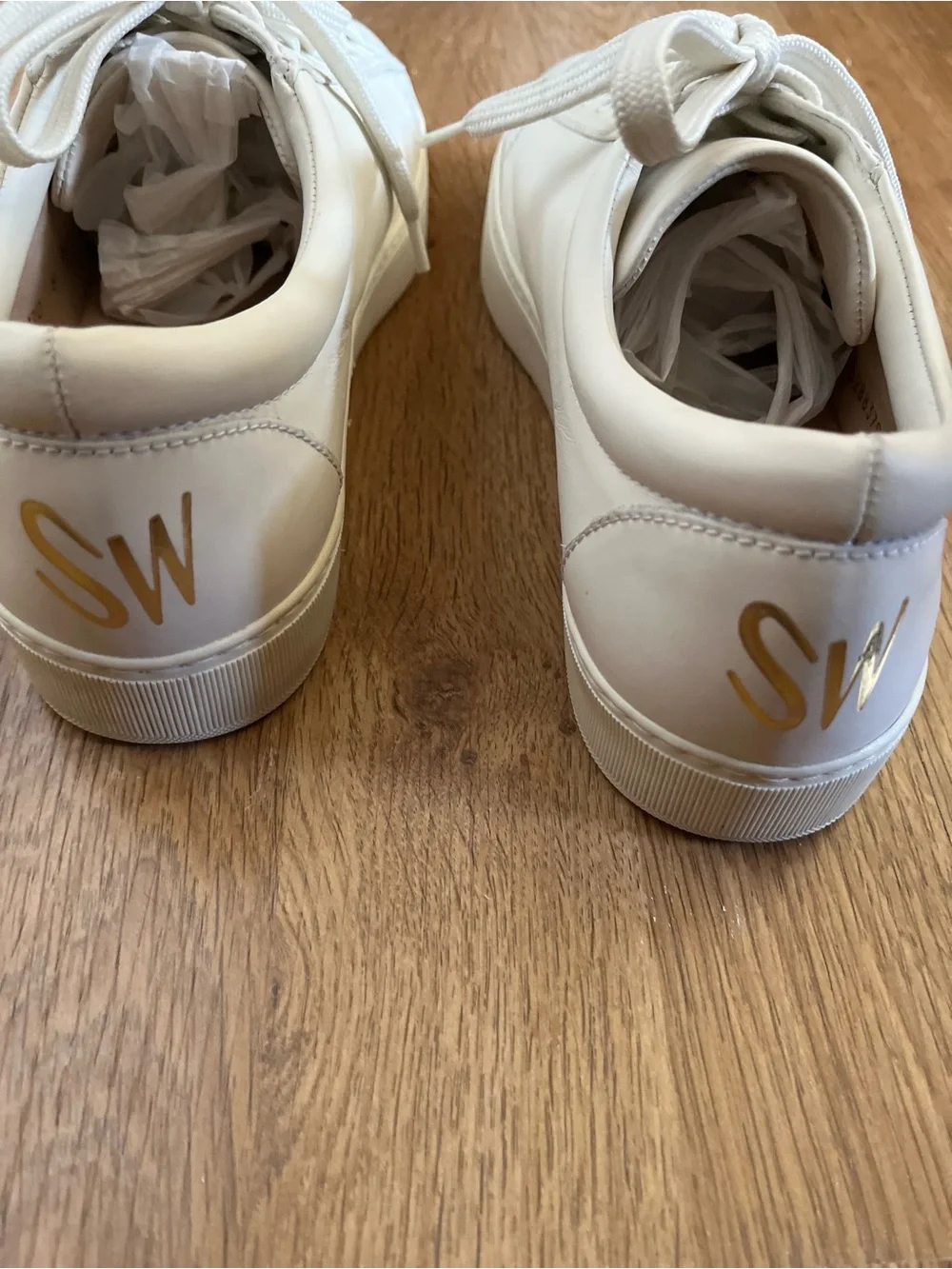 Stuart Weitzman White Leather Sneakers with Red and Pink Crystal Heart Accents